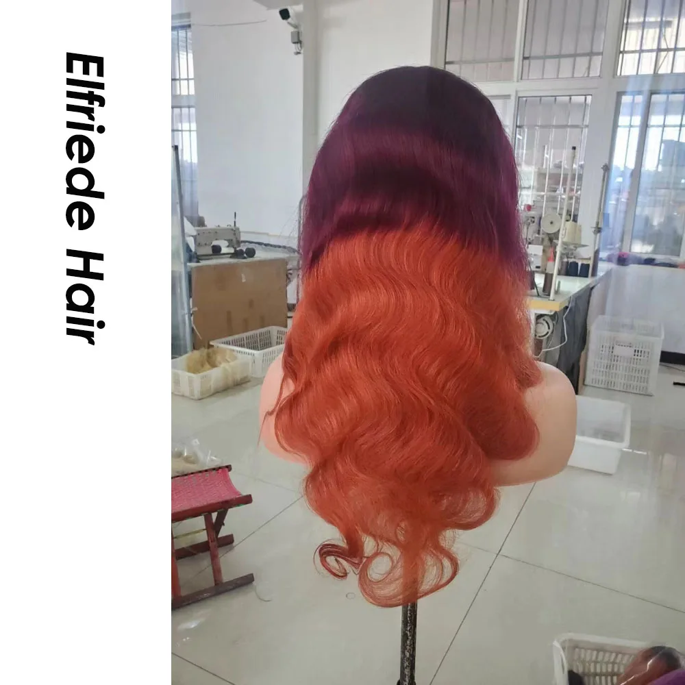 Elfriede Ombre бордовый имбирный оранжевый тело волнистые кружевные передние парики