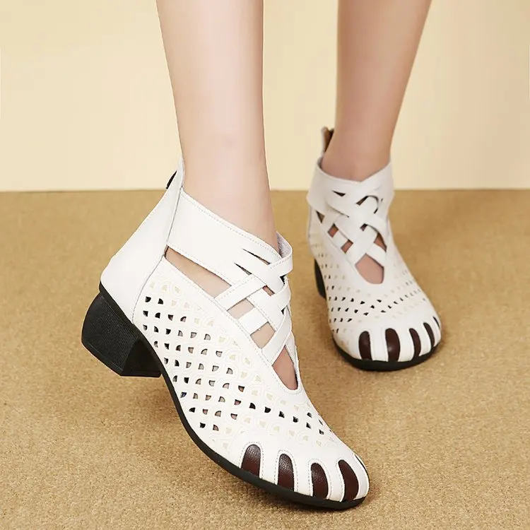 

Сандалии женские в ретро-стиле, модные босоножки в римском стиле, дышащие, с вырезами, на среднем каблуке, повседневные Нескользящие, на усто...