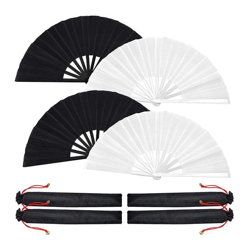 

4 Pcs Large Folding Fan Silk Hand Fan Chinese Japanese Kung Fu Tai Chi Handheld Fan Folding Dancing Prop Craft Fan