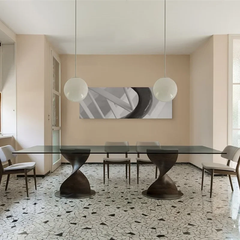 Круглый обеденный стол из черного орехового стекла Современный дизайнерский