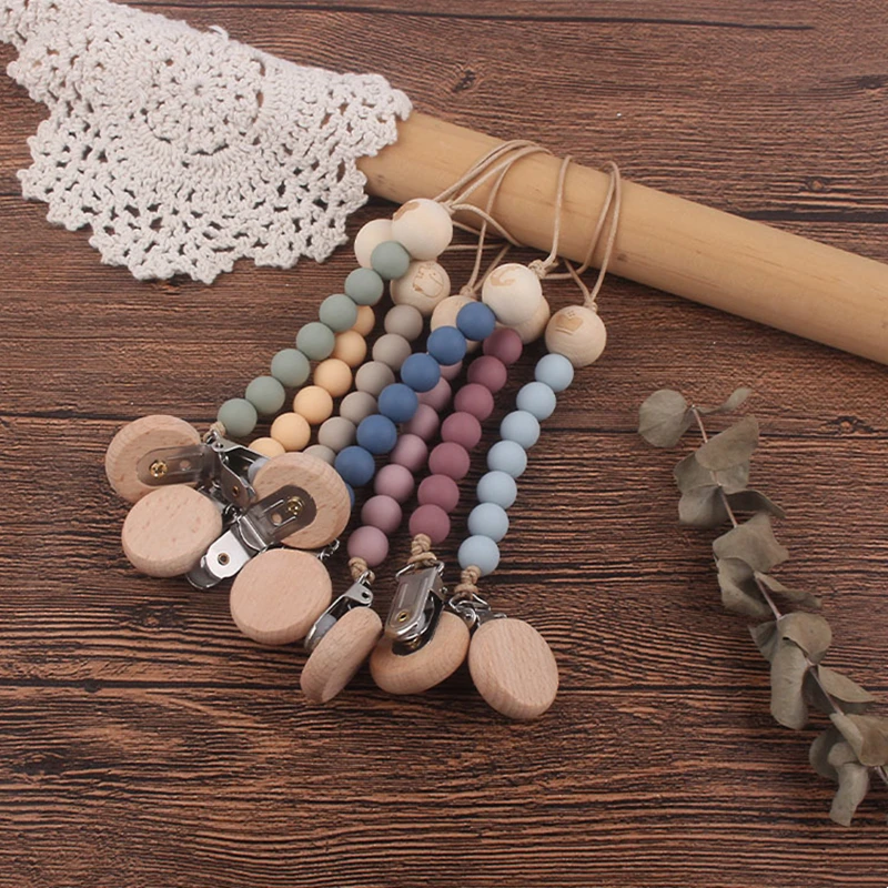 

Wooden Baby Toy Gift Pacifier Clip Chain Holder Wooden Bead Teether Toy for Baby Chew Rattles Mobiles Newborn Nursing Gifts