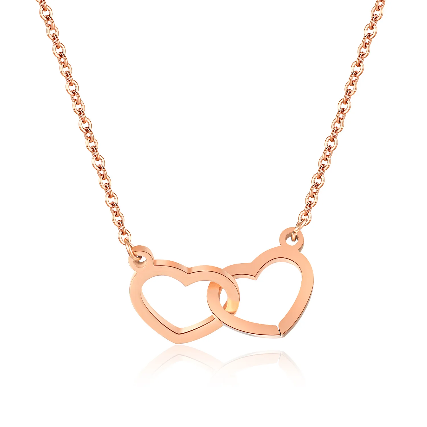 

Rose Gold Plated Double Heart Necklace Double Rings Short Clavicle Chain for Valentine's Day