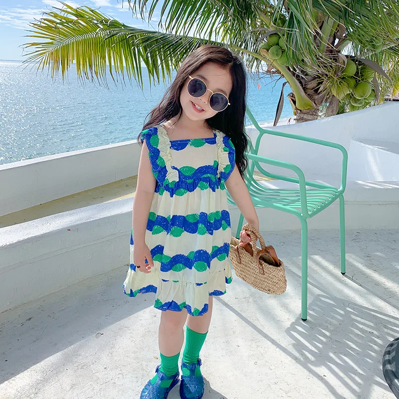 

Girls dress 2022 spring and summer new children's Western-style wavy fungus edge suspender skirt Western-style vest skirt