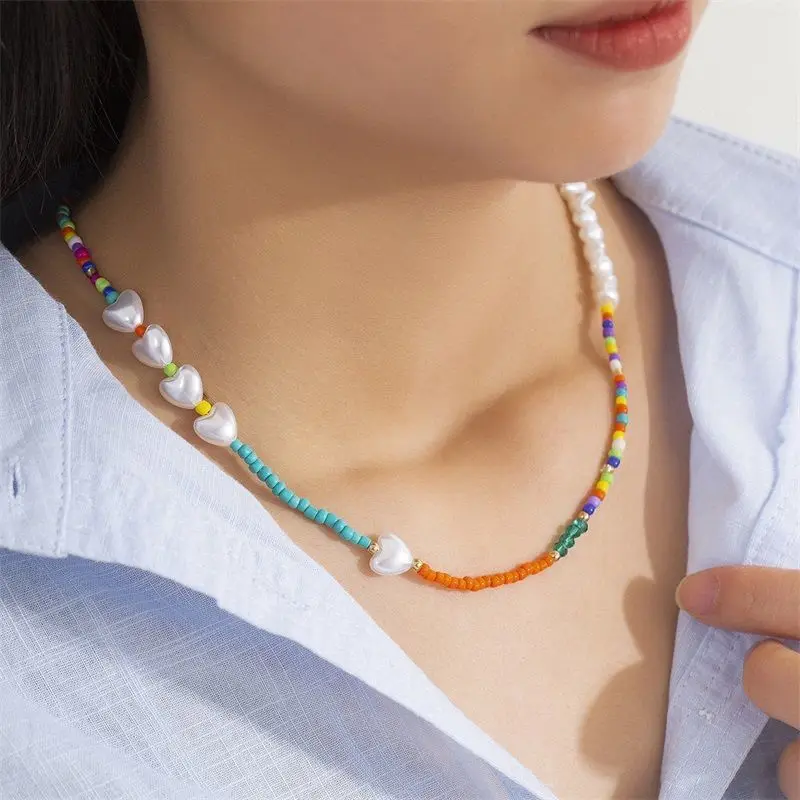 

2022 New Bohemia Color Patchwork Beaded Pearl Necklace for Woman Pearl Beads Pendant Color Beads Pearl Choker Wedding Jewelry