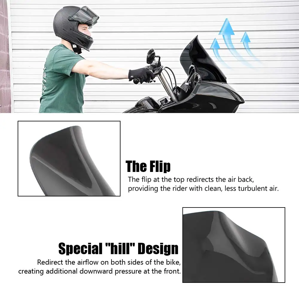 Фото Ветровые стекла для мотоциклов 13,5 дюймов, подходят для Harley-Davidson Road Glide CVO/SE Limited Special ST Ultra 1998–2023, черные ветрозащитные дефлекторы №4