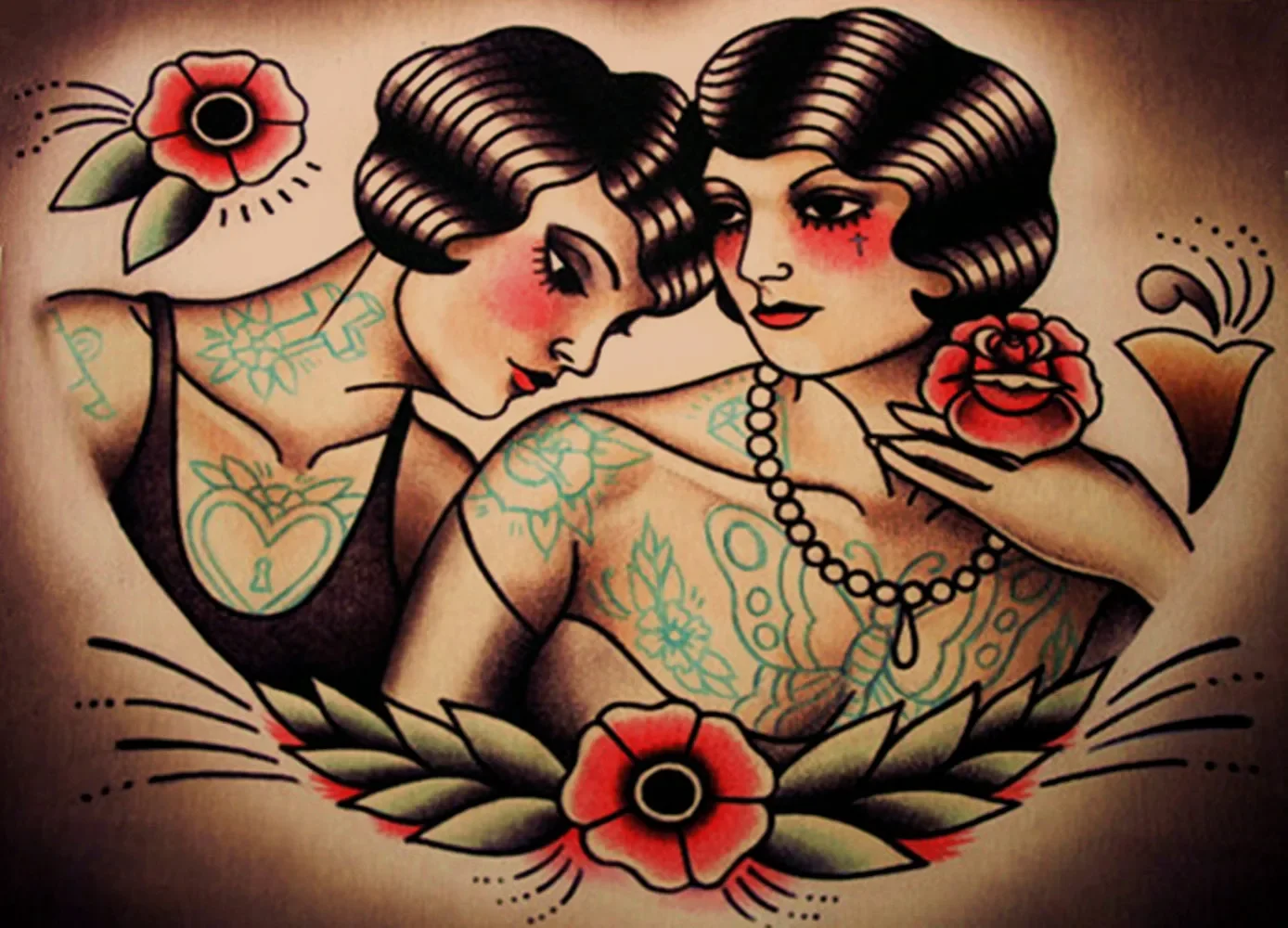 Винтажная татуировка для девушек дизайнерская Настенная картина Ретро Матовая