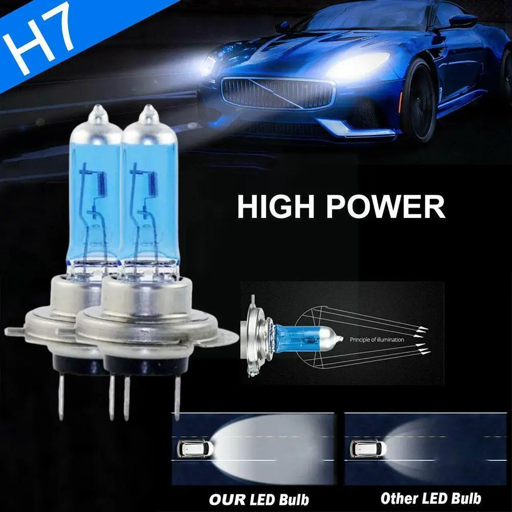 

2/1pcs H7 Car Headlight Bulbs 100W 8500K Xenon Hid Effect Light Bulb Headlight Halogen White Look Lamp Lue White 55W Super Z0B2