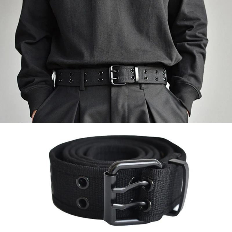 

Fashion Canvas Belt For Women Men Durable Alloy Double Pin Buckle Waist Band Casual Solid Tactical Waistband Handsome Waist Belt