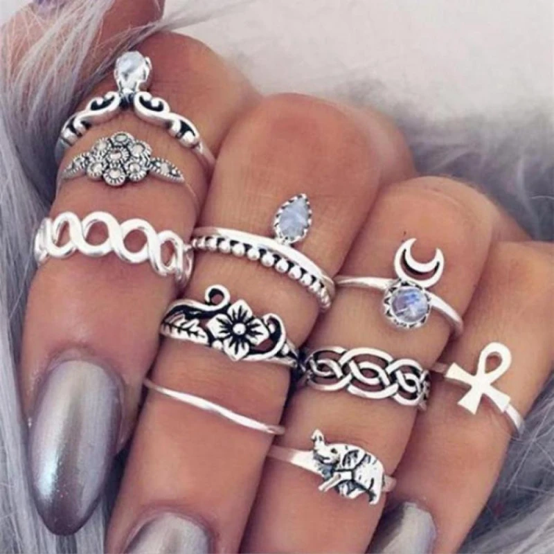 

10 Pieces of Ring Set New Fashion Trend Simple Women's Rings Simple Jewelry Accessories Anniversary Gifts for Women