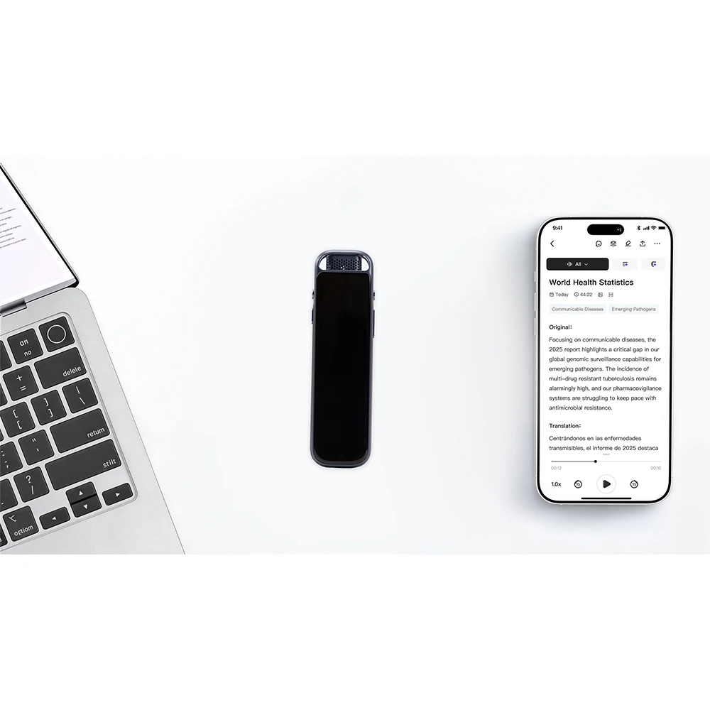 Фото iFLYTEK P1 Pro AI-рекордер с 3,2-дюймовым сенсорным экраном, записью и воспроизведением, помощник для совещаний, транскрибация и перевод в реальном времени, микрофон №3