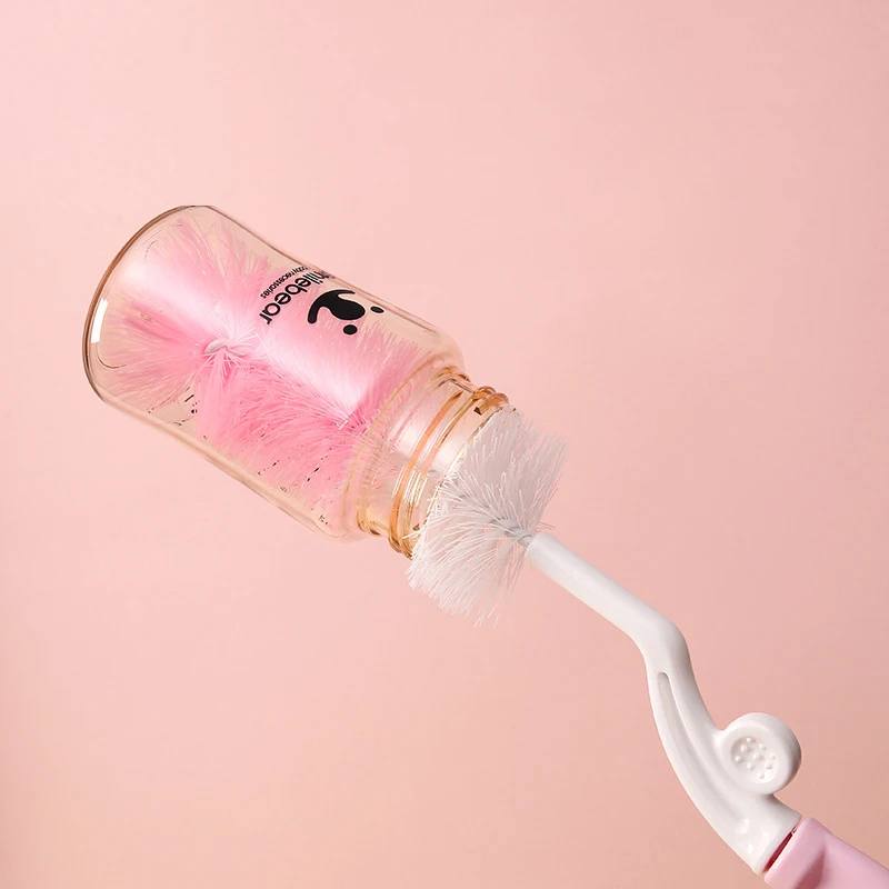 

2Pcs/set Bottle Cleaning Brush 360 Degree Rotation Baby Pacifier Cup Nipple Cleaning Brushes Set Handheld Soft Head Food Grade