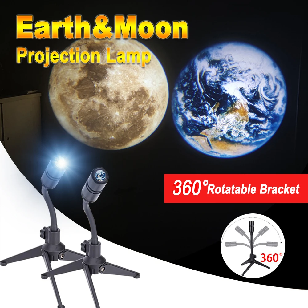 

Earth Moon Projection Lamp USB Night light for Galaxy Light Projector 360° Rotatable Bracket Atmosphere Light Bedroom Decoration