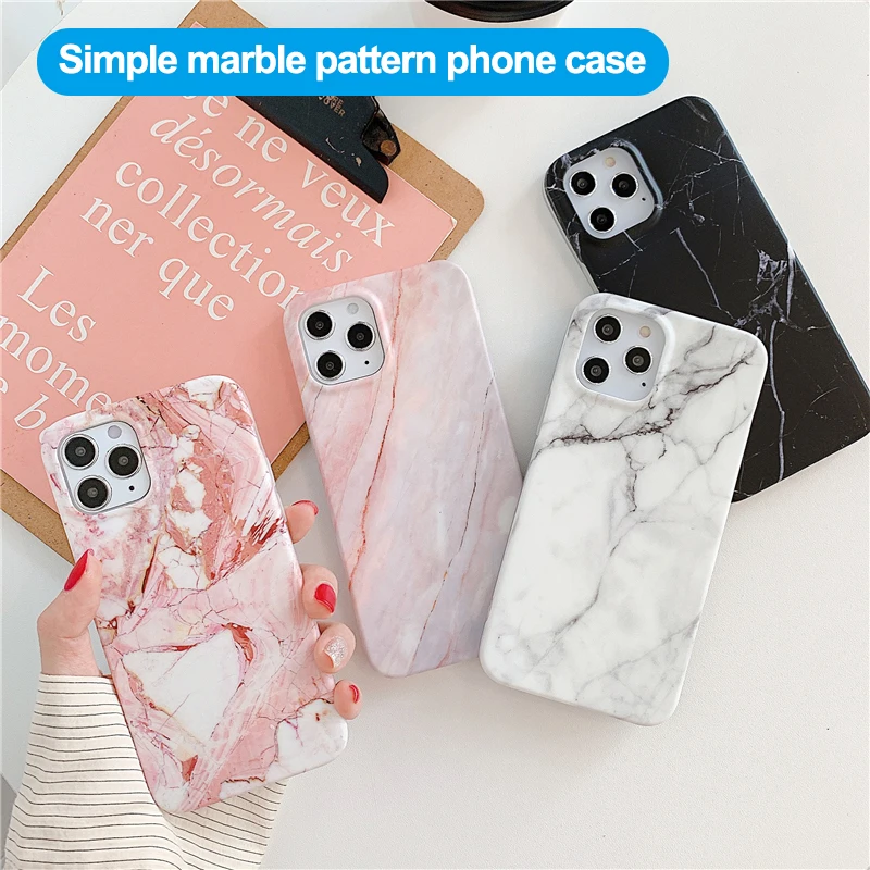 

Vintage Marble Phone Case For IPhone7 8 11 12ProMAX XS XR Anti Scratch Slim TPU Full Camera Protection Back Cover Simple