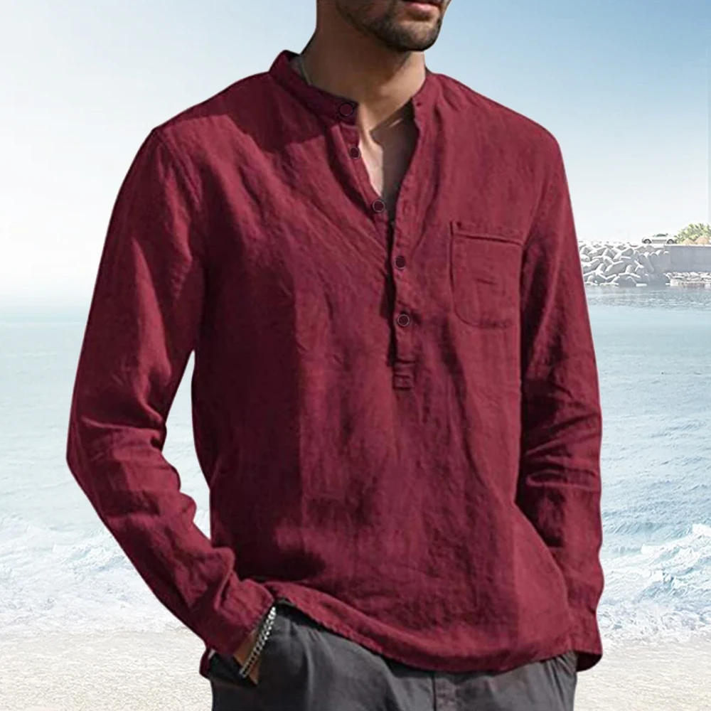 Рубашка мужская с длинным рукавом хлопок и лен Повседневная блуза