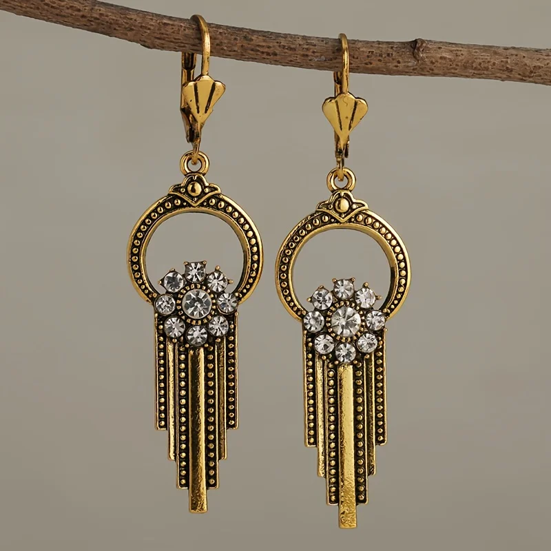 Этнические круглые серьги с белым камнем винтажные Оригинальные металлические