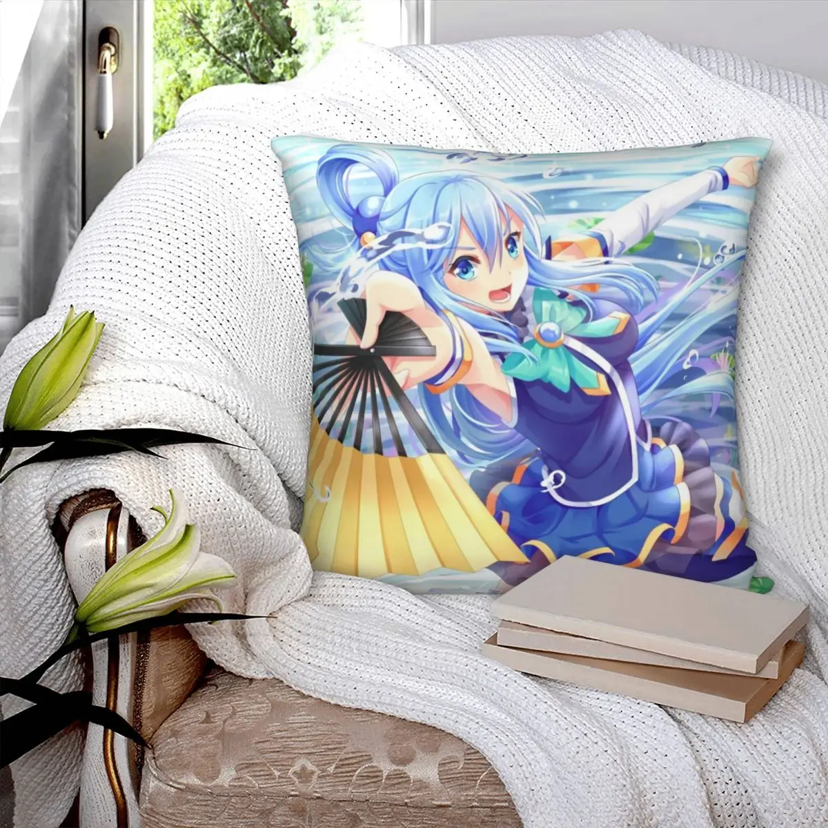 Konosuba Aqua квадратный чехол для подушки из полиэстера и льна бархатный с принтом на