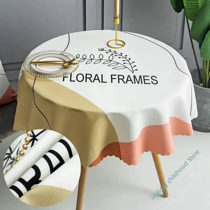 

Tablecloth waterproof, scald proof, oil and wash free wind household round table balcony round small tea table decorative la