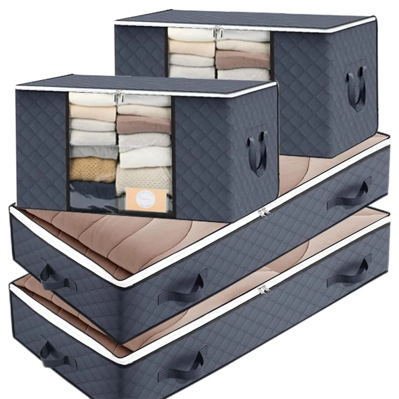 

4pack Clothes Underbed Storage Bag Organizer Large Under Bed Storage Box With Zip Clothing Wardrobe Storage with Clear Window
