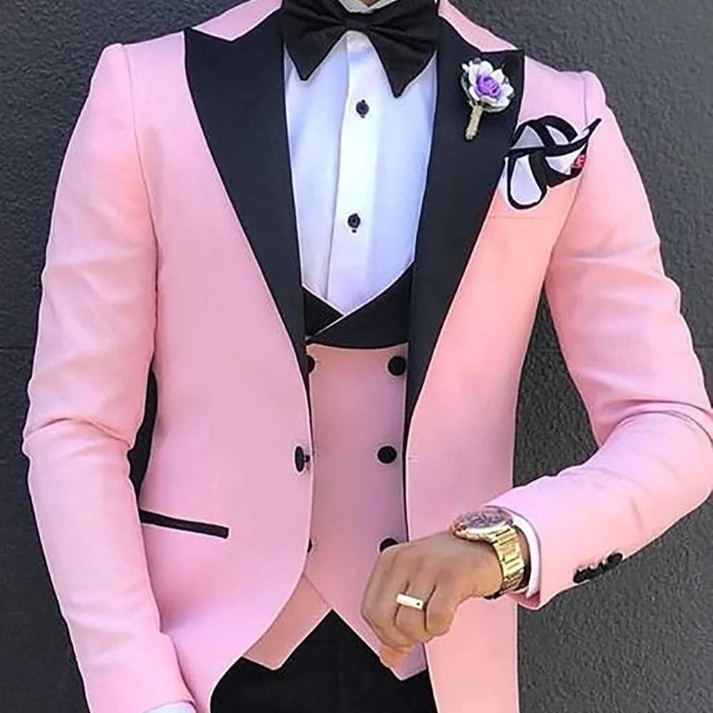 

Pink Mens Suits 3 Pieces Slim Fit Casual Business roomsmen reen Campane Lapel Tuxedos for Formal Weddin (Blazer+Pants+Vest)