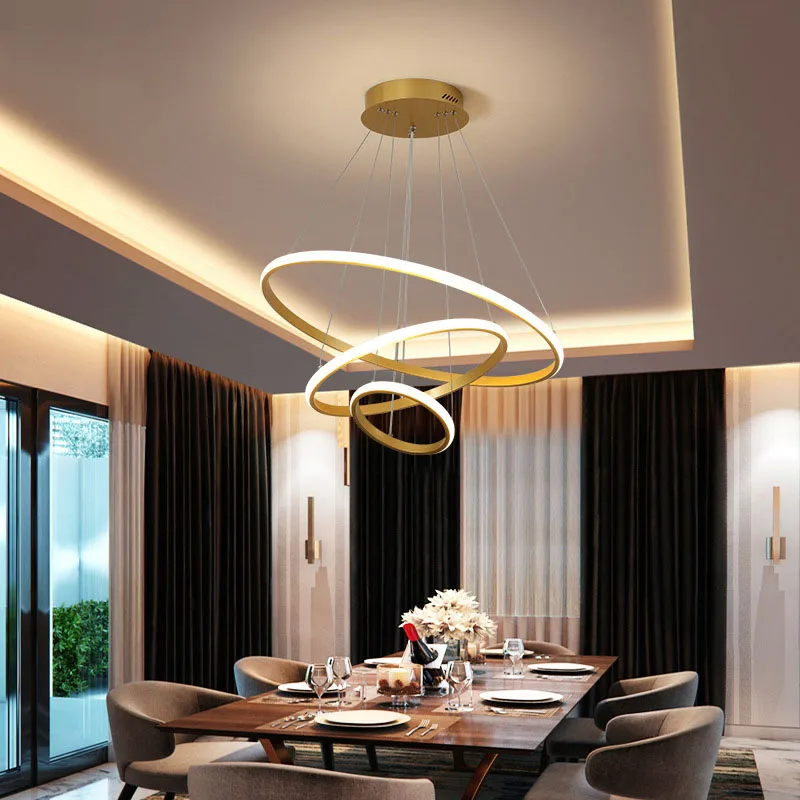 

Modern LED Chandelier For Living Dining Room Kitchen Bedroom Nordic Pendant Lamp Ring Round Remote Control Design Hanging Light