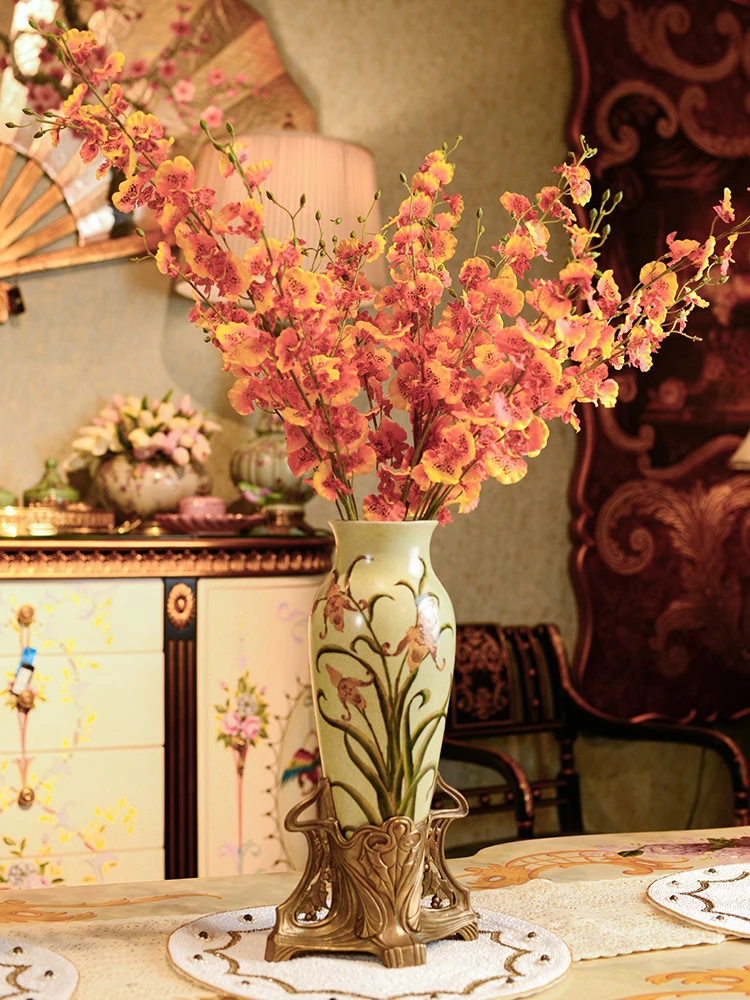 

Flower Pot Ceramic Art Hand Painted With Copper European Style Suitable for Villa Living Room Desktop Fruit Plate HomeDecoration