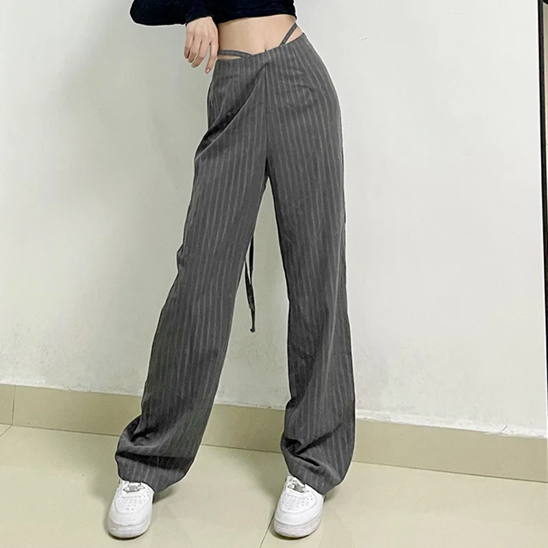 

Vintage Stripe Cargo Pants Cross Tie Up Joggers Women Baggy Trousers Women 2023 Fashion y2k Capris Pants 90s Streetwear Pantalon