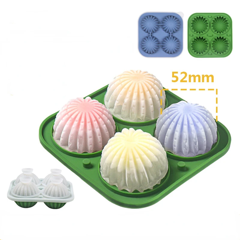 

4 Grid Big Ice Cube Tray Food Grade Silicone Ice Ball Molds DIY Ice Maker with Funnel Ice Hockey Mould Kitchen Accessories