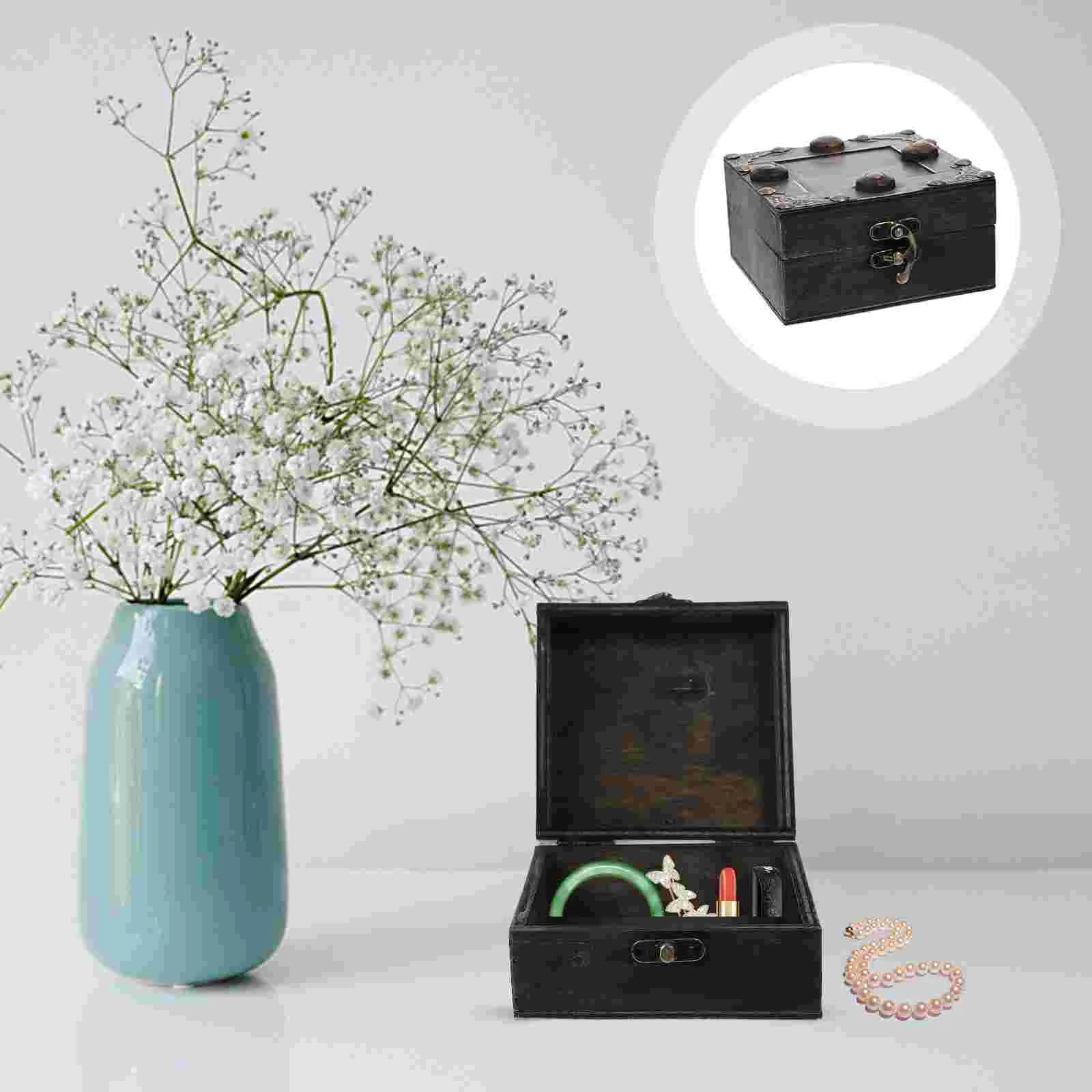 

Box Jewelry Case Storage Wooden Vintage Trinket Retro Sundries Decorative Organizer Treasure Container Ring Keepsake