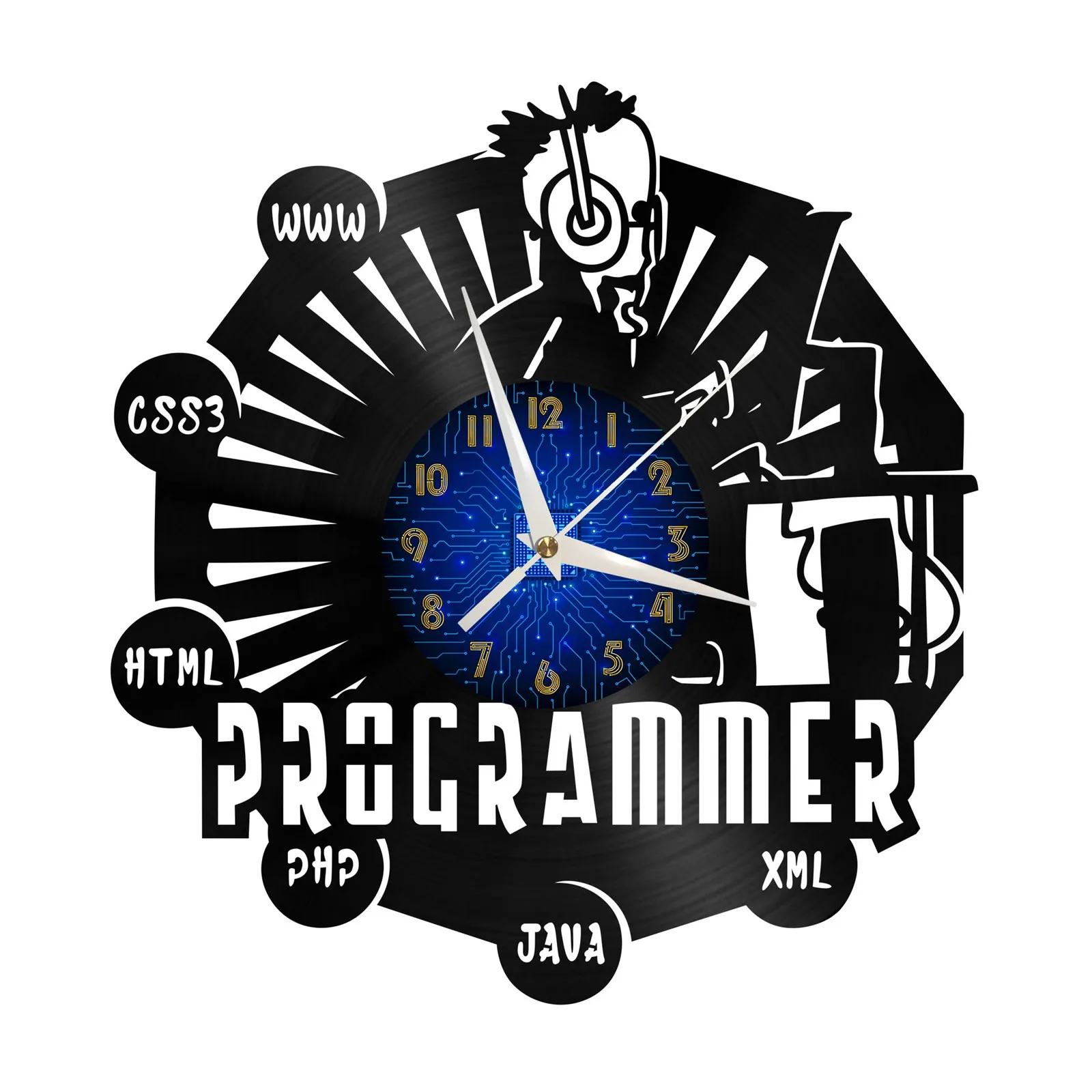 

Виниловые Настенные 3d-часы, программатор креативного дизайна, бесшумные светящиеся, 12 дюймов, современные украшения для гостиной