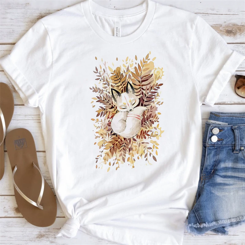 

New T-shirt Women Cute Fox Type Cactus Graphic Short Sleeve 90s Cute Ladies Printed Tee Summer Tshirt Clothes Camisetas De Mujer