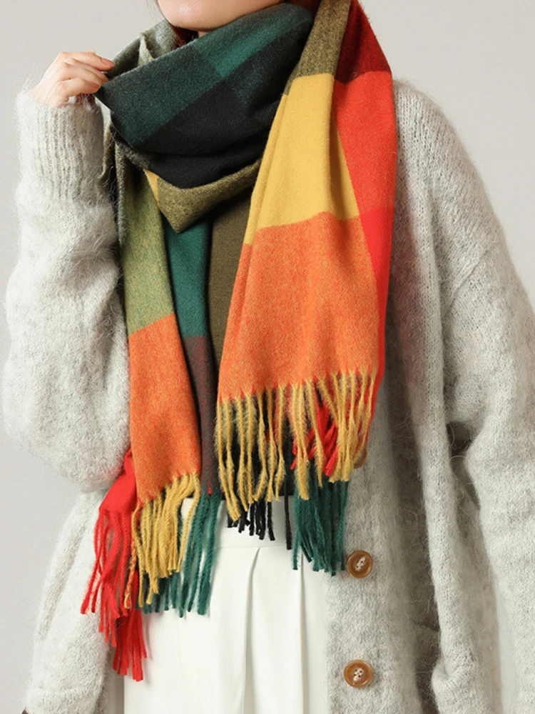 

Женские шарфы GOPLUS на шею, винтажный клетчатый зимний модный шарф в Корейском стиле, шарф Sciarpa Donna Rouge Bufanda Mujer зима