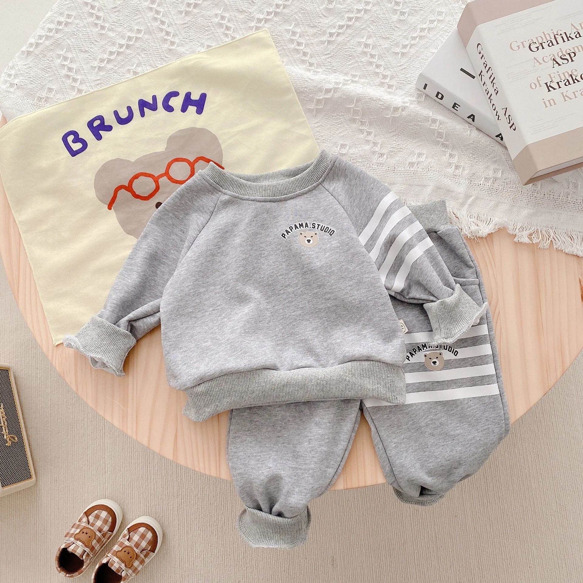 2022 Autumn New Baby Letter Tracksuit T-shirt Suit For 0-5 Years Boy Children Girl Striped Long Sleeve Tops + Pants 2pcs Set