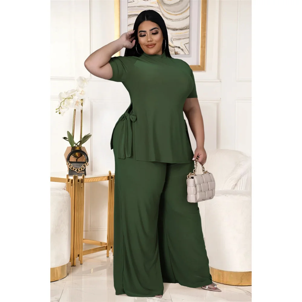 Plus Size Two Piece Outfits Women's Clothing Short Sleeve Round Neck Loose Matching Set Elastic Casual Wholes 3xl 4xl 5xl 6xl