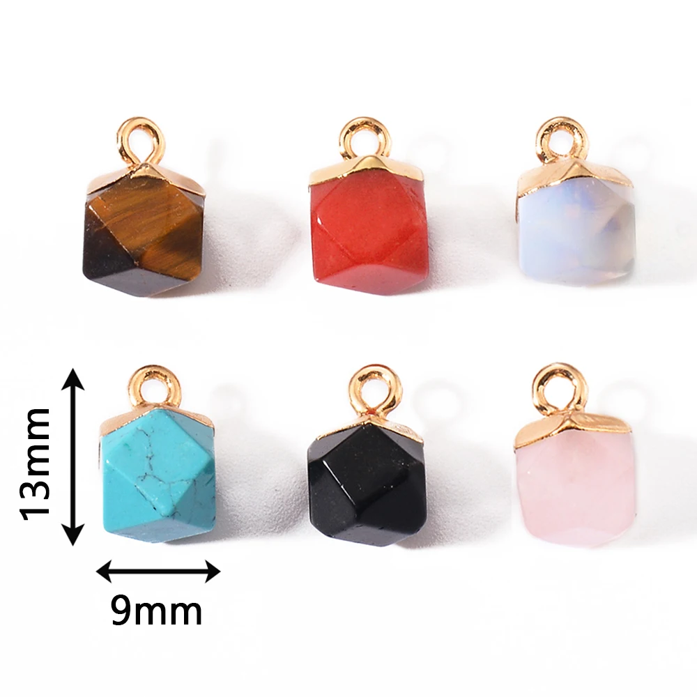 Stainless Steel Natural Stone Irregular Prism Pendant for Girl Metal Multicolor Bracelet Accessories DIY Jewelry Making Supplies