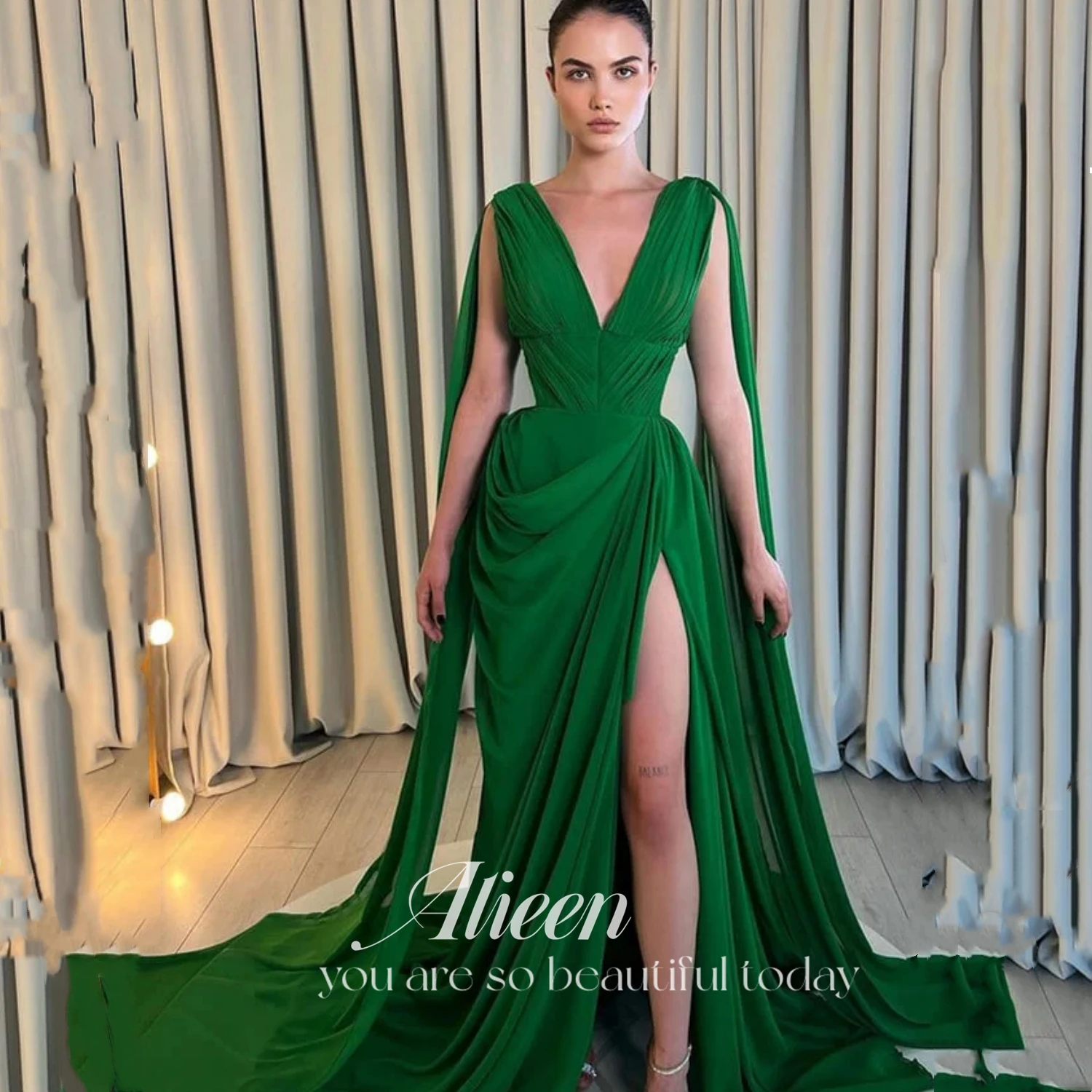 

Aileen Formal Occasion Dresses for Prom Evening Dress Elegant Gowns Chiffon V Neck Green Bridesmaid Sharon Happy Dress 2023 Gala