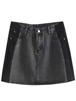 women clothing denim skirts cotton vintage fashion contrast color a line pockets empire waist a line bottoms