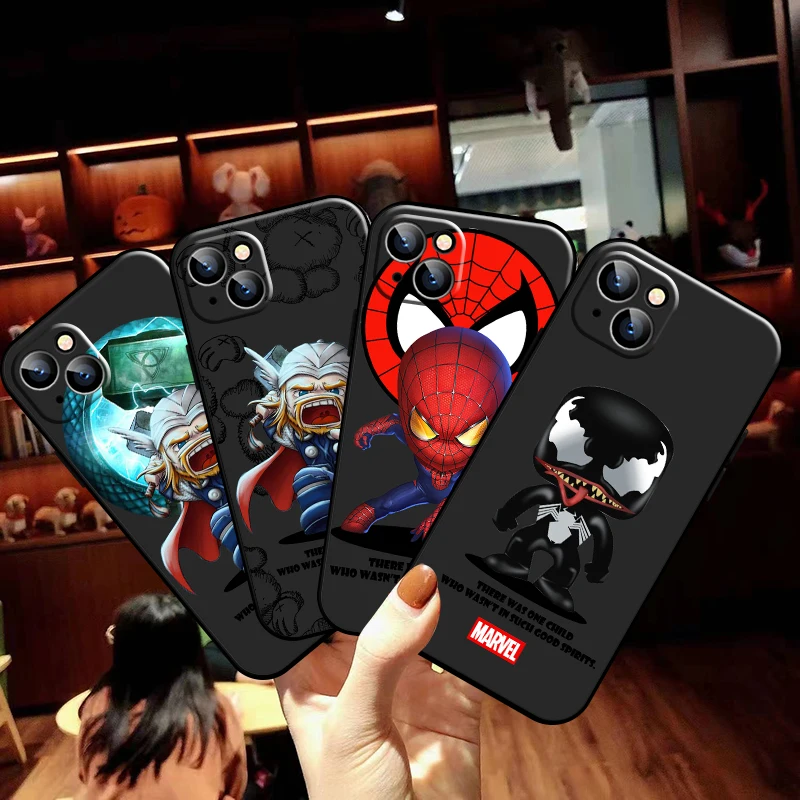 

Marvel Cartoon Iron Man Spiderman For Apple iPhone 13 12 11 Pro Max 13 12 Mini X XR XS Max SE 5 6 6S 7 8 Plus Phone Case Black