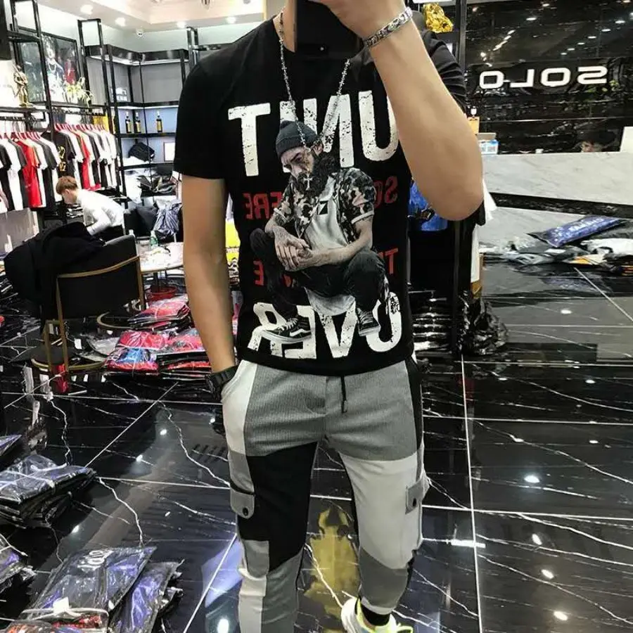 

American retro cotton short-sleeved T-shirt men's summer thin loose size plus fat size plus half-sleeved shirt top free shipping