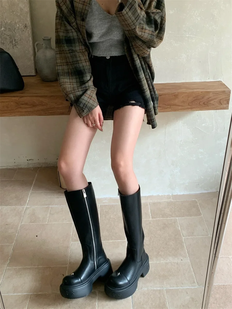 Женские ботильоны до щиколотки на платформе середины икры квадратная молния