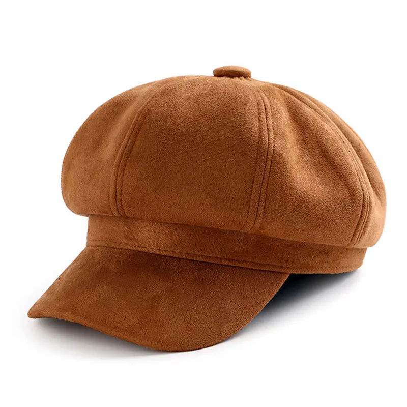 

Women Peaked Octagonal Hat Flat Cap Baker Boy Suede Newsboy Solid Color Beret Hat Winter Retro