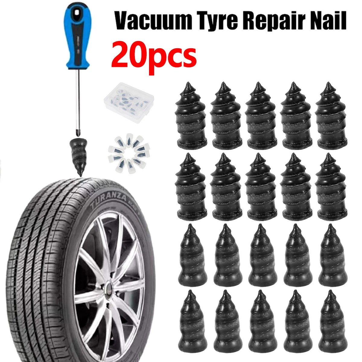 

20Pcs Vacuum Tyre Repair Nail Tire Repair Rubber Nail Puncture Repair Nail Self-tire Repair Tire Film Nail for Car Trucks