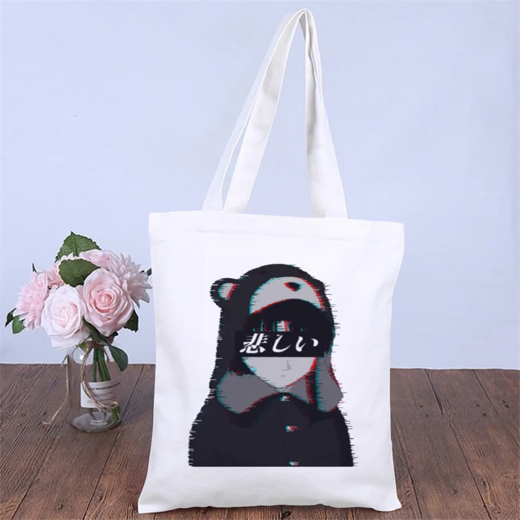 

Cool AESTHETICHandbag Serial Experiments Lain VAPORWAVE Anime Shoulder Canvas Bags Teens Storage Pocket Shopper HandBag Tote Bag