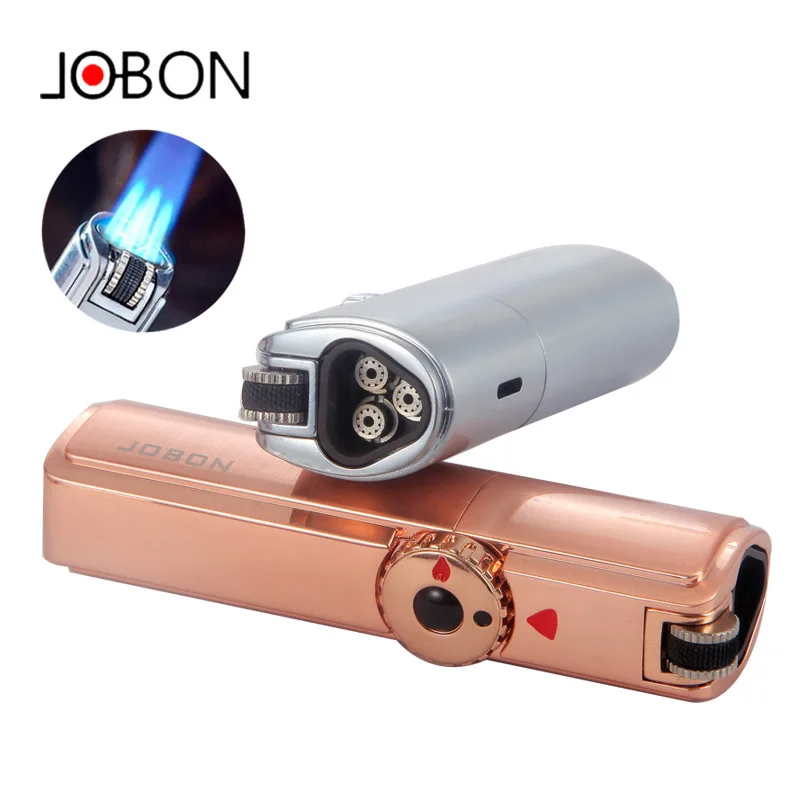 

Jobon Metal Gas Flint Lighter Jet Butane Grinding Wheel Three Torch Turbo Lighters Cigarettes Accessories Cigar Smoking Lighters