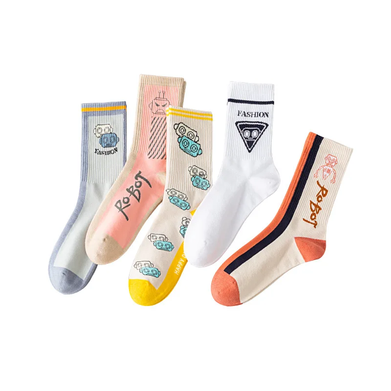Robot socks men's and women's pure cotton socks in the tube cotton deodorant sweat-absorbing short tube sports socks
