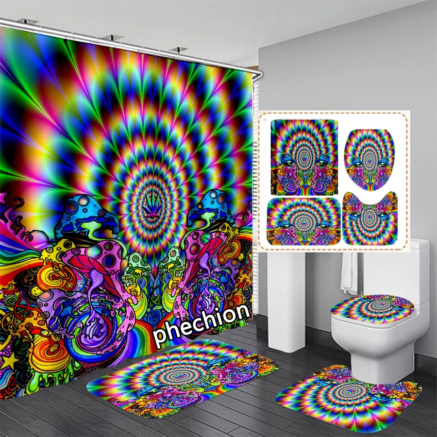 

phechion New 3D Print Psychedelic Shower Curtain Waterproof Bathroom Curtain Anti-slip Bath Mat Set Toilet Rugs Carpet VR189