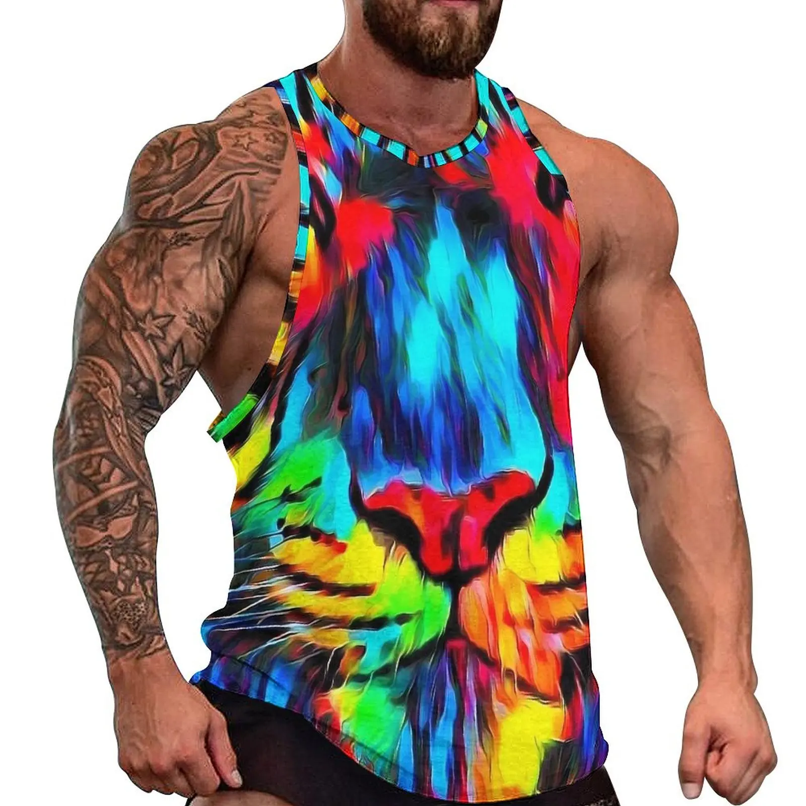 Tger Look Art Painting Майка Мужчины Абстрактные Животные Модные Топы Летние Бодибилдинг