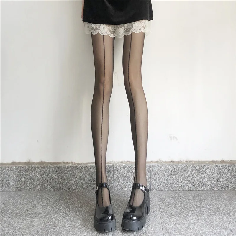 Sexy Women Tights Summer Seamless Nylon Thigh High Stockings Pantyhose Lingerie Sexy Striped Punk Streetwear Fishnet Stockings