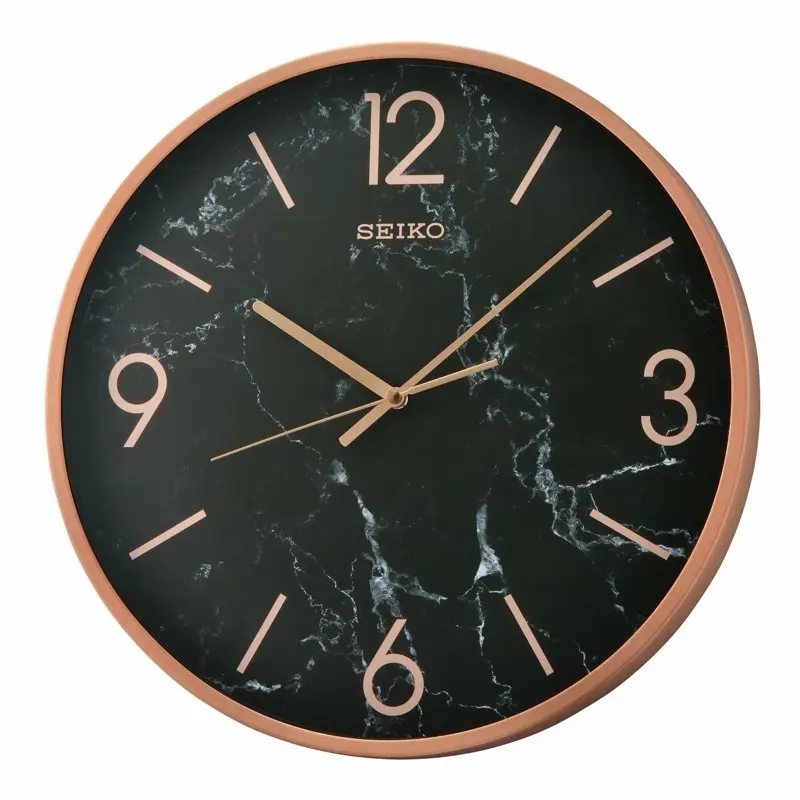 

Stylish, Round, Noir Marble-Look Quartz Wall Clock, Round, Black, QXA760PLH