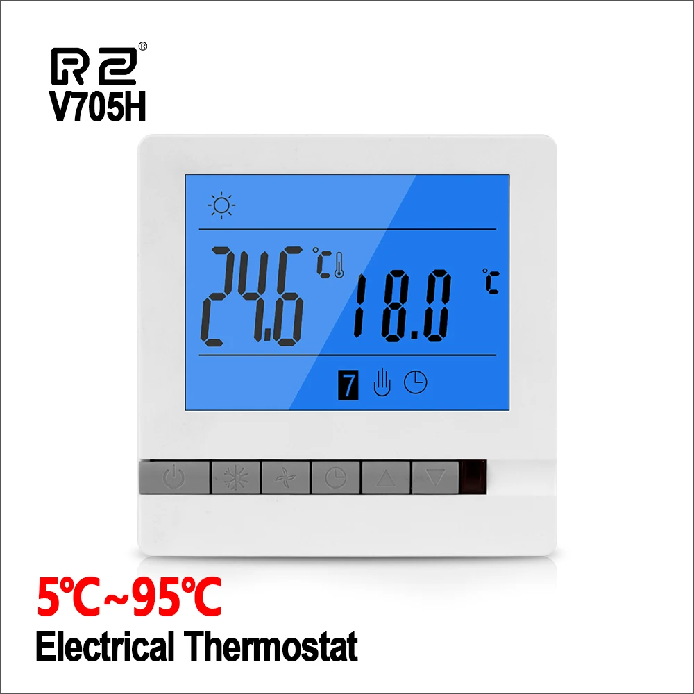

RZ Home Thermoregulator 220V 16A LCD Programmable Floor Heating Room Wall Digital Thermostat Room Temperature Controller V705H