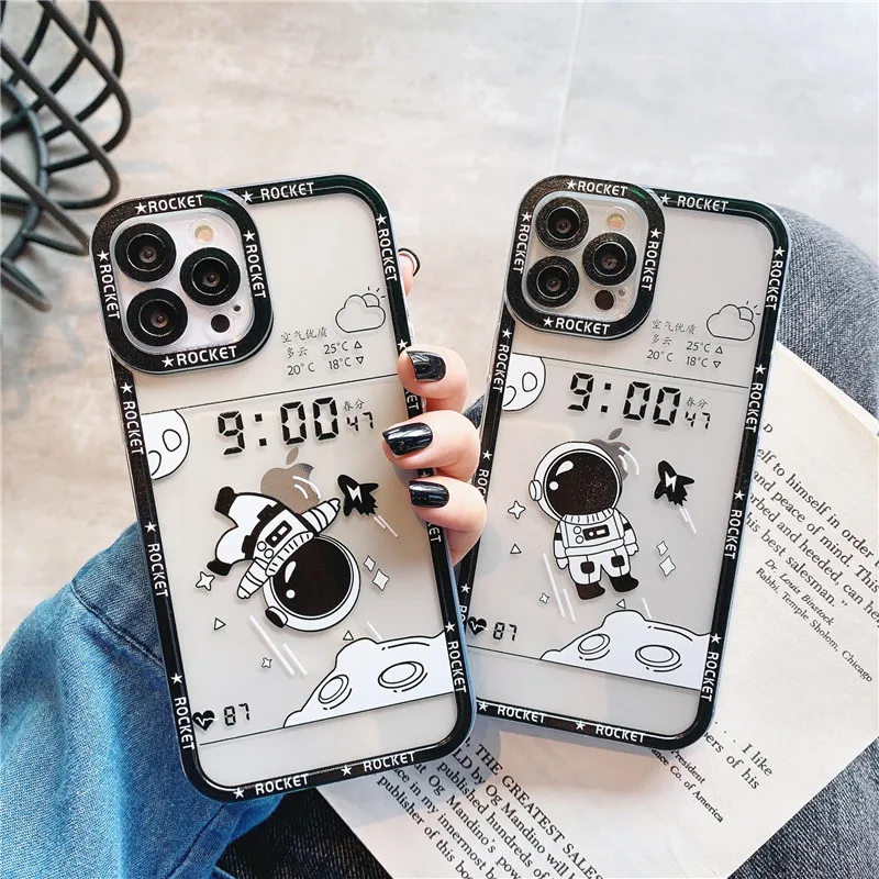 

Cute Astronauts Rockets Cartoon Phone Case for iPhone 14 13 12 11 Pro Max SE 2020 X XR XS 8 7 Plus Luxury Soft Silicone Cover